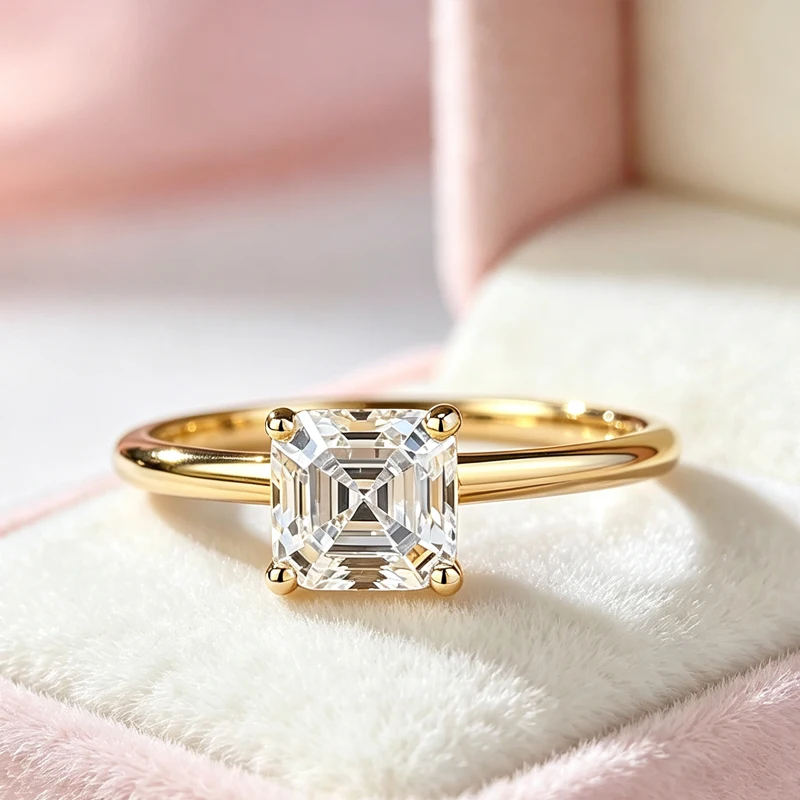 0.5-2.0 Carat Asscher Cut Moissanite Ring S925 Silver Luxury Wedding Party Banquet Gift for Women with GRA Certificate