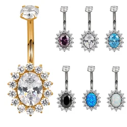 ASTM F136 Titanium PIERC Ellipse Belly Button Ring Navel Ring CZ Paved Threaded Belly Piercing Belly Button Ring Body Jewelry
