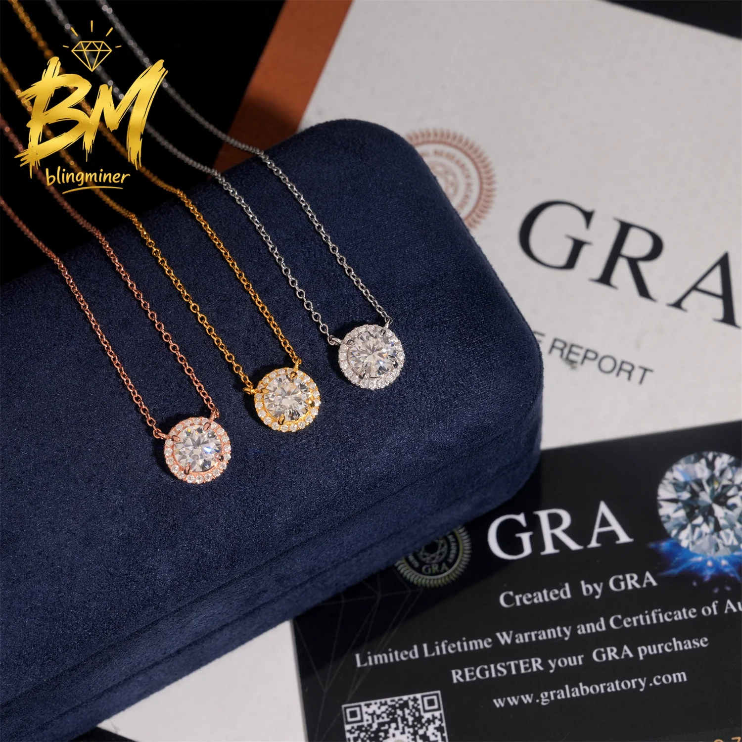 Blingminer 6.5mm Round VVS Moissanite S925 Silver Pendant Necklace For Women Jewelry Pass Diamonds Tester With GRA Free Shipping