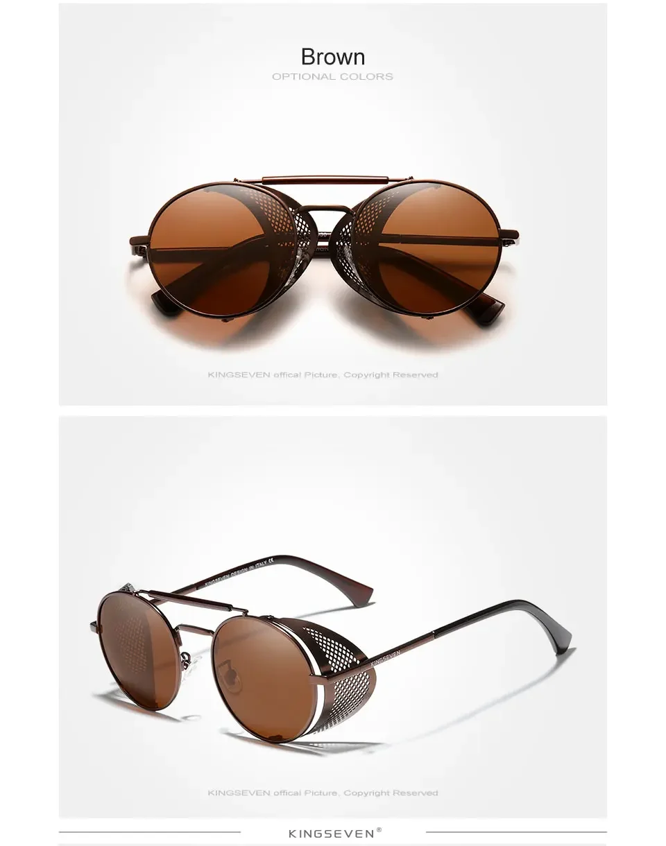KINGSEVEN Mode Gothic Steampunk Sonnenbrille Polarisierte UV400 Männer Frauen Neue Designer Vintage Brillen Runde Pilot Rahmen Gläser – Detail 10