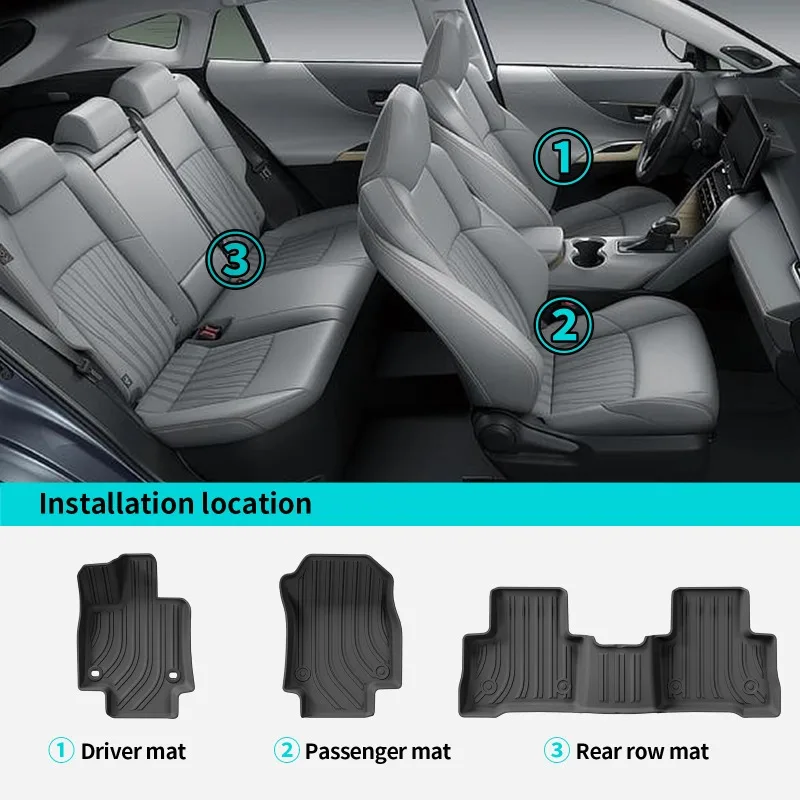 Für Toyota Harrier 80 Venza 2021-2025 TPE 3D Autofußmatten Kofferraummatte/Rückenlehnenpolster Wasserdicht Schwarz – Detail 3