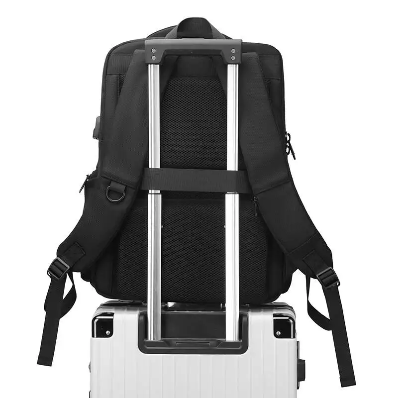 Travel Backpack Flight Approved Carry On 1680D Backpack Waterproof Expandable Computer Day Bag 17.3-inch Black Business Laptop