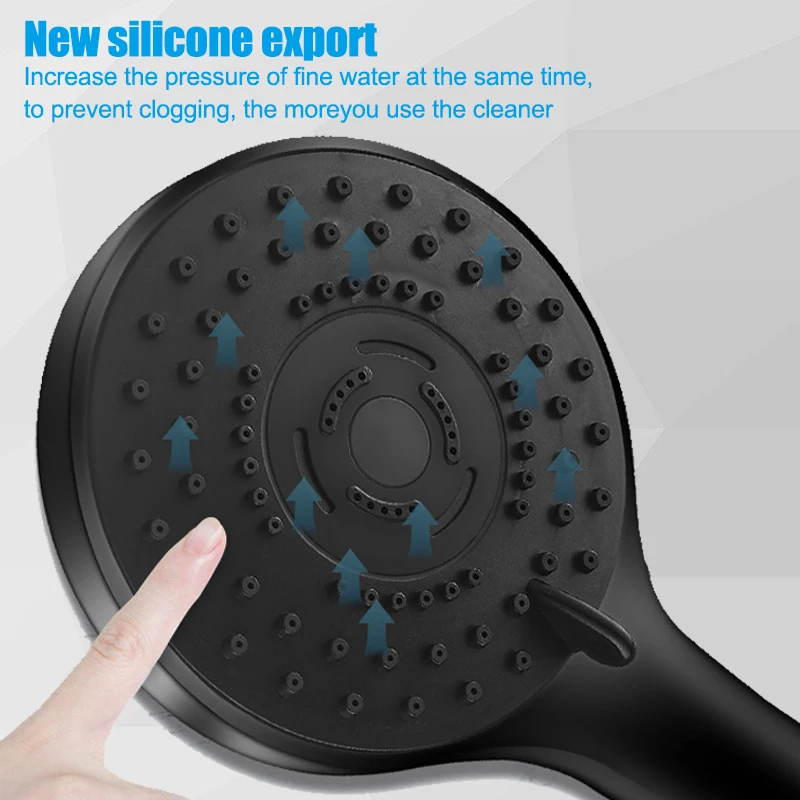 7 Modes Adjustable Black Bath Rain Shower Head High Pressure Water Saving Handheld Showerhead Bathroom Accessories