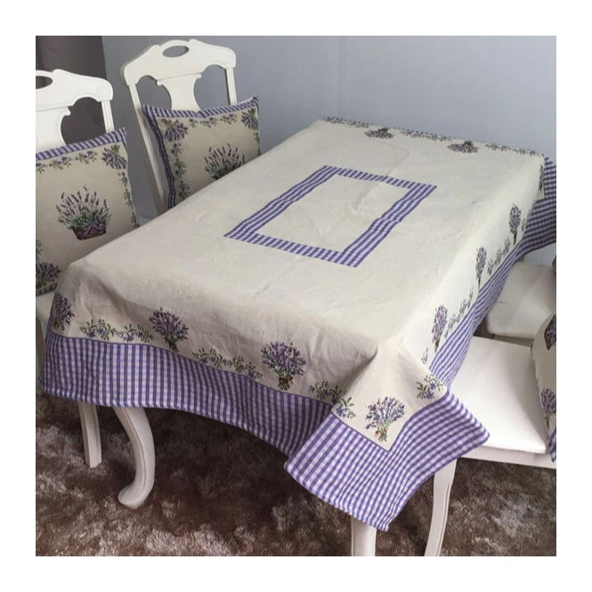 100% Cotton Lavender Design Tablecover Jacquard Table Cloth Wholesale Tablecloth