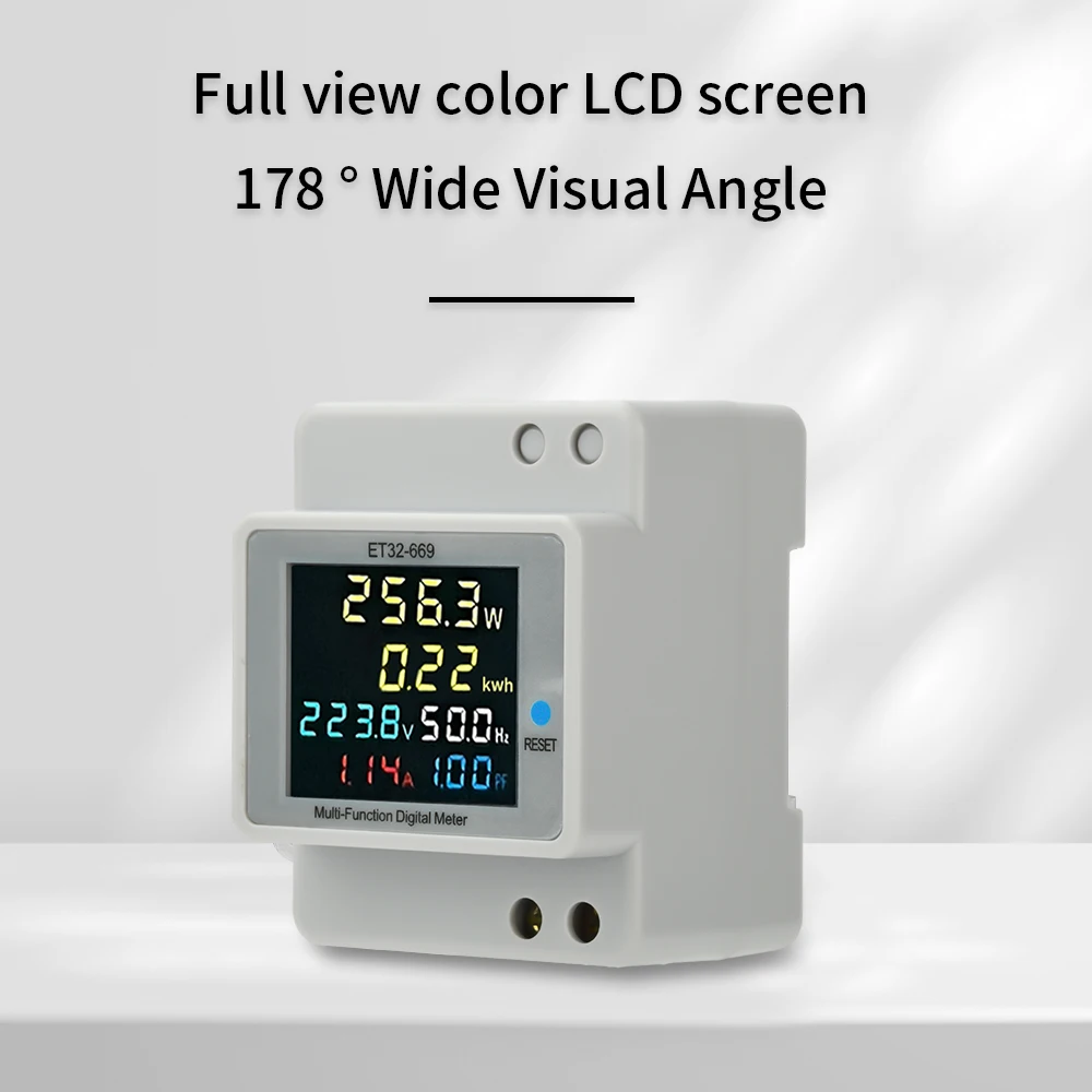 ET32-669 DIN-السكك الحديدية الخيالة الفولتميتر الرقمي مرحلة واحدة الجهد/الطاقة الحالية متر تردد عامل تستر التيار المتناوب 40-300 فولت 100A