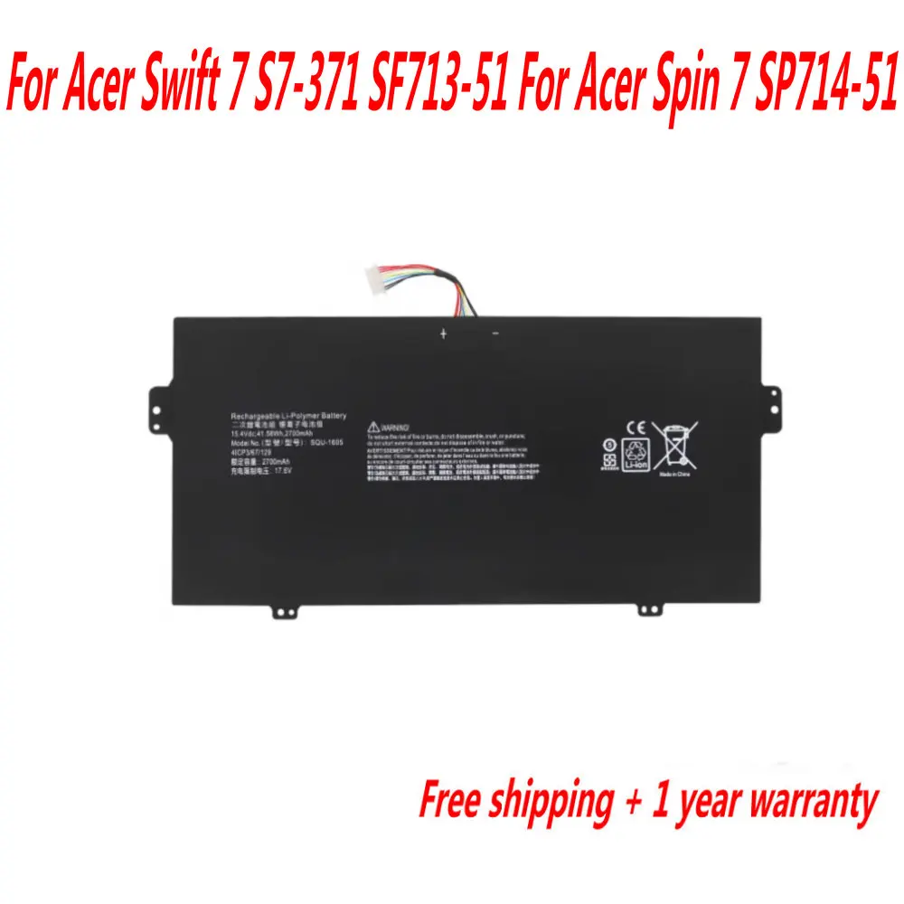 

15.4V 41.58WH/2700mAh SQU-1605 Laptop Battery For Swift 7 S7-371 SF713-51 For Acer Spin 7 SP714-51 41CP3/67/129