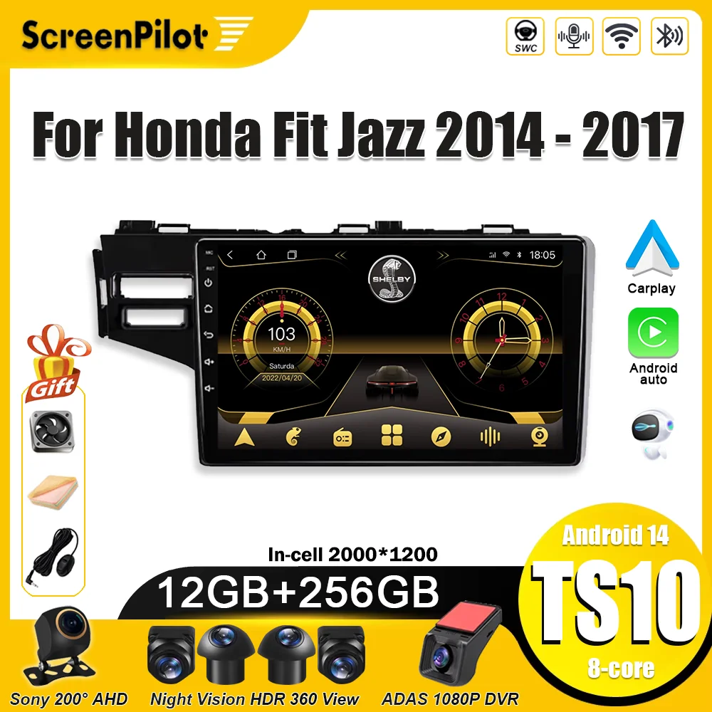 Android 16 For Honda Fit Jazz 2014 2015 2016 2017 LHD Multimedia Video Player Car Radio Carplay Touch Screen Bluetooth Wifi DSP