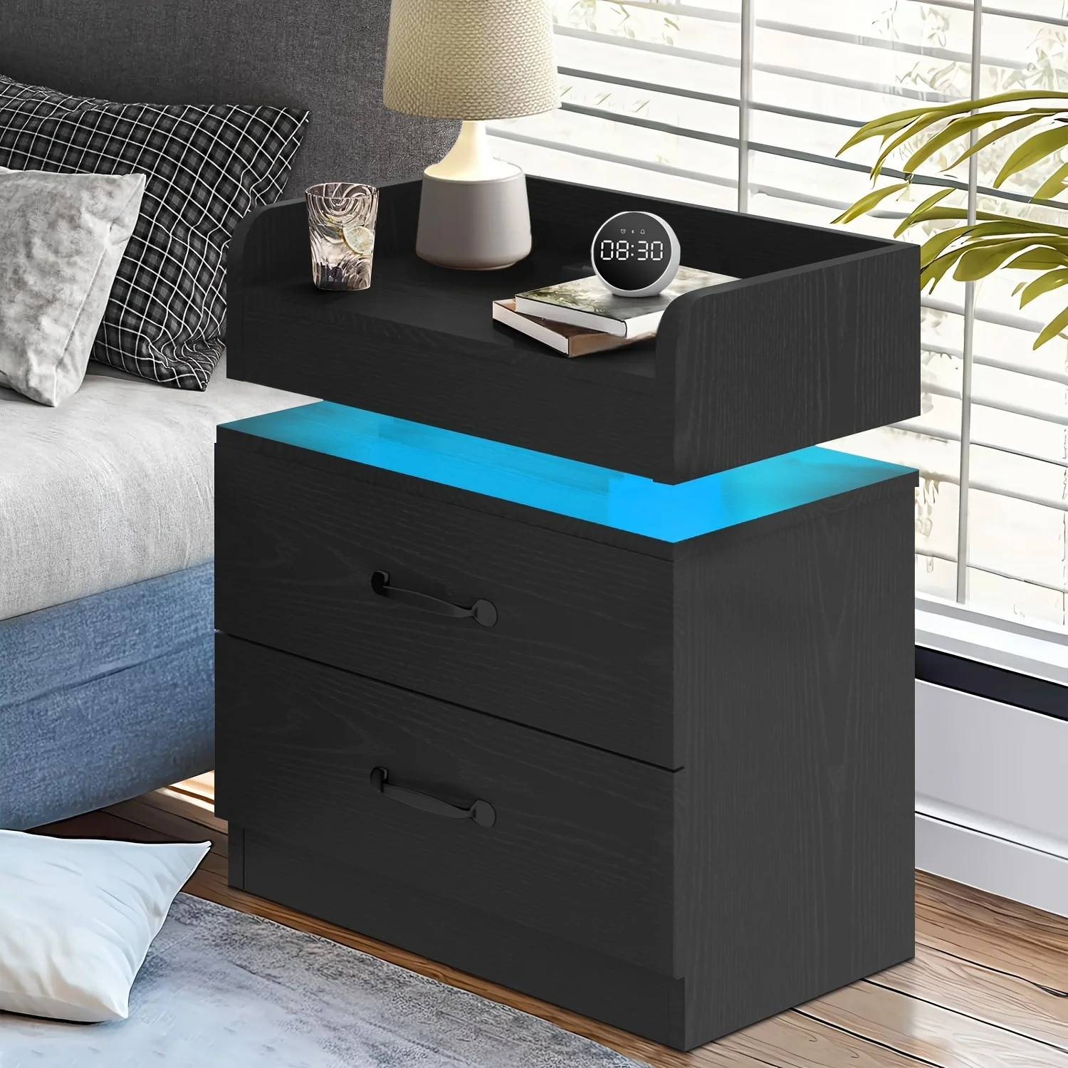 

Halloween Decor1PC & 2PCS Black White LED Night Stand With Charging Station, 1PC & 2PCS Bedroom Nightstand With 2 Drawers