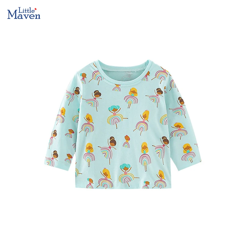 Little maven 2024 Baby Girls T-Shirt Long Sleeves Lovely Girls dance Cotton Casual Clothes Spring and Autumn for Kids 2-7 year