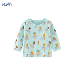 Little maven 2024 Baby Girls T-Shirt Long Sleeves Lovely Girls dance Cotton Casual Clothes Spring and Autumn for Kids 2-7 year