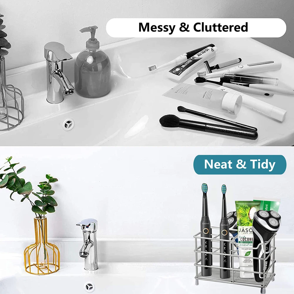 Black/white Toothbrush Holder Toiletries Storage Stainless Steel Bathroom Shelf Organizer For Table Kitchen Household Organiz