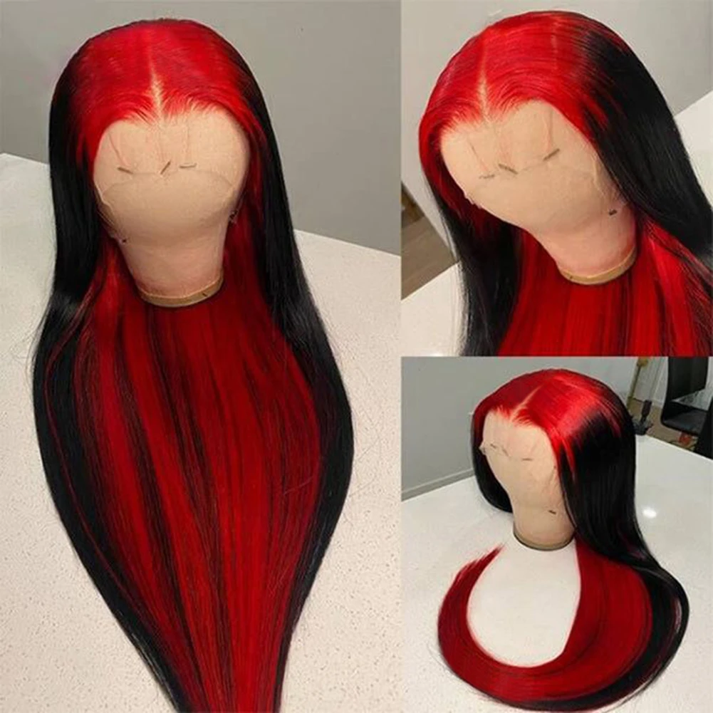 Charisma Synthetic Lace Front Wig Long Silky Straight Hair Soft Lace Front Wigs For Women Middle Part Red Black Wigs