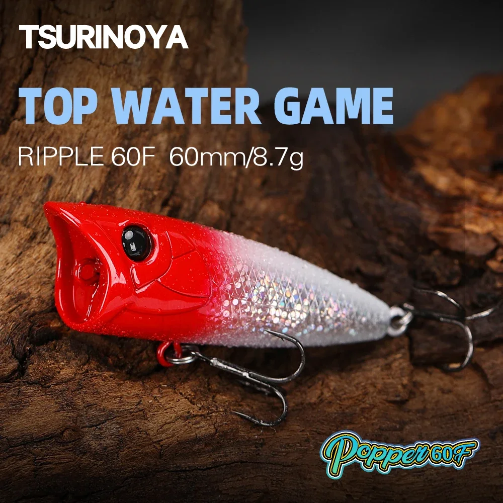 TSURINOYA RIPPLE 60F Top Water Floating Popper Fishing Lure 60mm 8.7g Hard Bait for Bass Pike Long Casting Wobbler Tackle