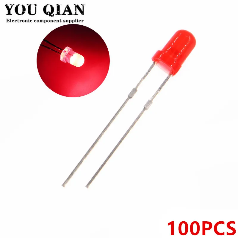 100pcs F3 Ultra Bright 3MM Round Diffused Green/Yellow/Blue/White/Red LED Light Lamp Emitting Diode Dides Kit