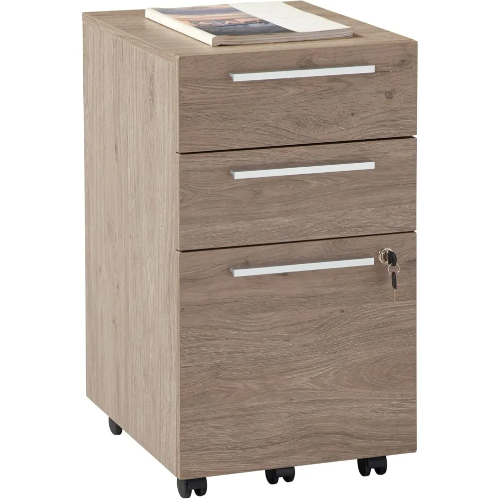

® Trezza 19" D Вертикальный мобильный картотечный шкаф с 3 ящиками, светлый дуб