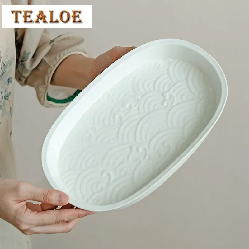 

Creative Plain White Porcelain Oval Tea Tray Dry Brewing Small Tea Table Household Tray Decorative Partition Plates Service Tray
