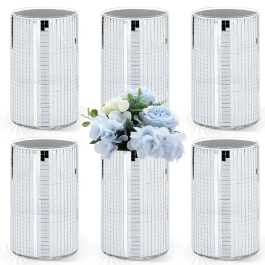 

6 Pcs 6 Pcs Disco Ball Vase Disco Planter Cylinder Glass Vase Mirror Tiles Modern Planter Pot Candle Holder for Wedding Centerp