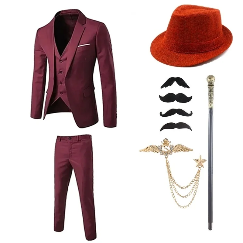 Gatsby Themed Slim Fit Suit with Hat And Long Sleeve Shirt for Men Perfect for Engagement Parties And Formal Occasions