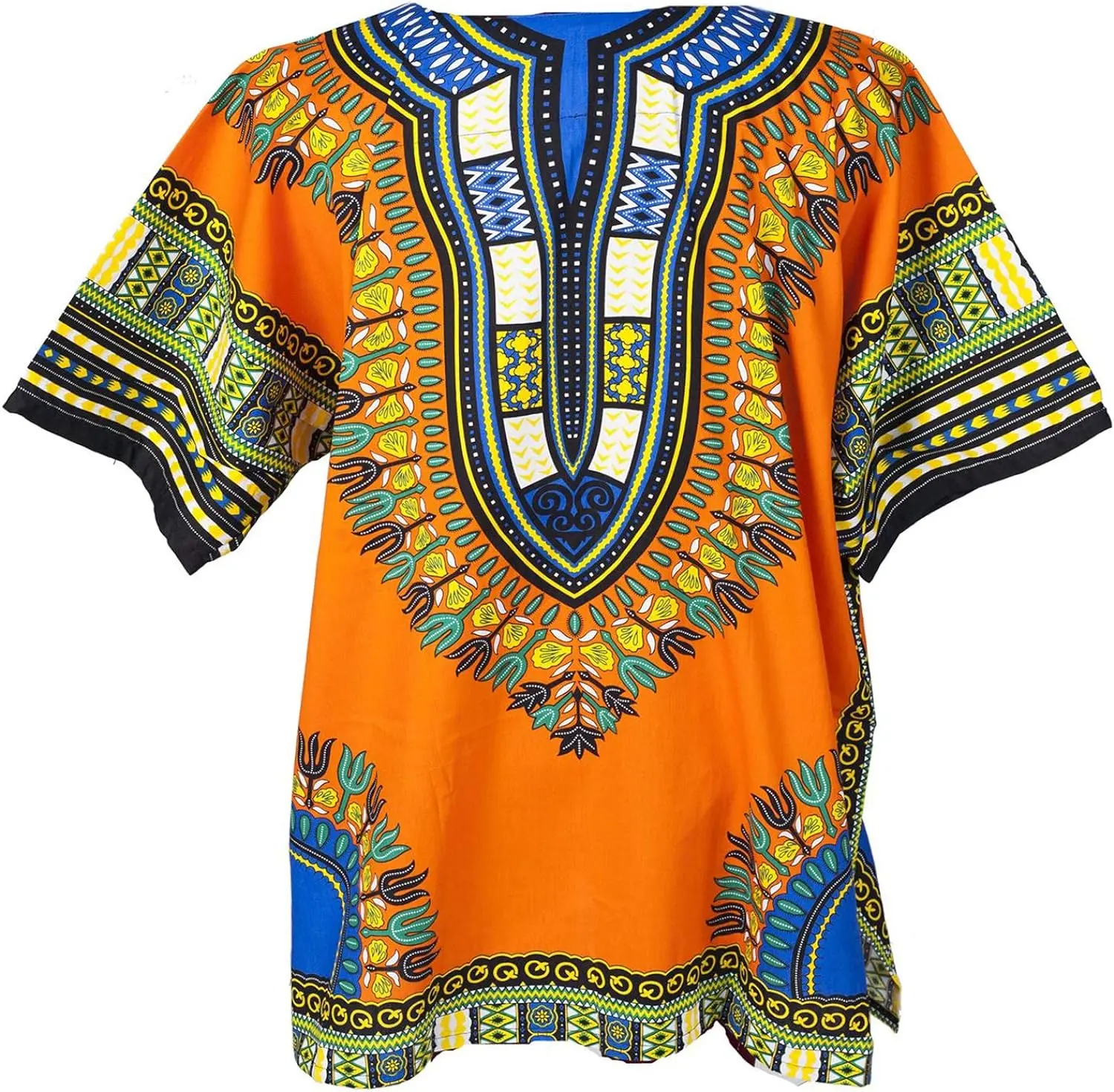 Orange Traditional African Dashiki Cotton Shirt Tribal Hippie Style Variety Colors Perfect for Festival Craft Clothes Unisex