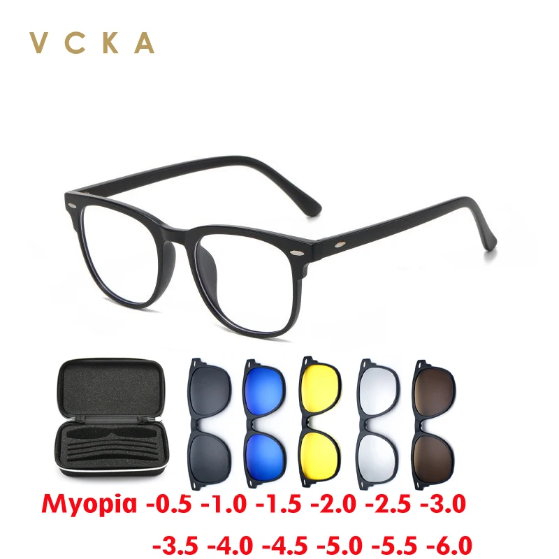 

VCKA 6 In1 Classics Polarized Myopia Sunglasses Magnetic Clip Men Women Glasses Frame Optical Prescription Eyewear -0.5 to -6.0