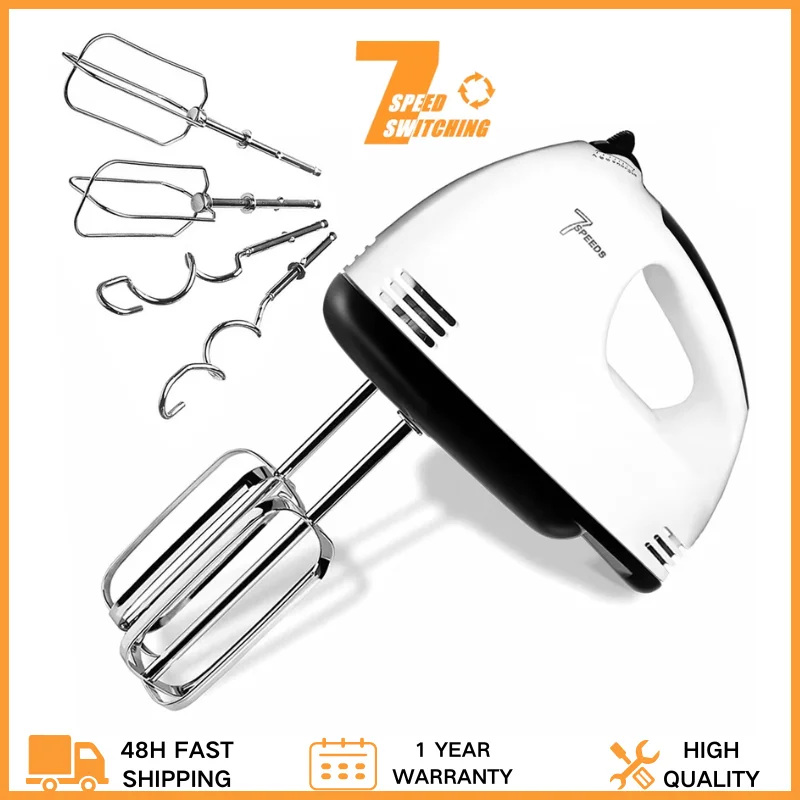 

7-Speed Electric Hand Mixer-Portable Kitchen Mixer with 5 Stainless Steel Attachments for Whipping, Mixing Cookies, Cakes, Eggs