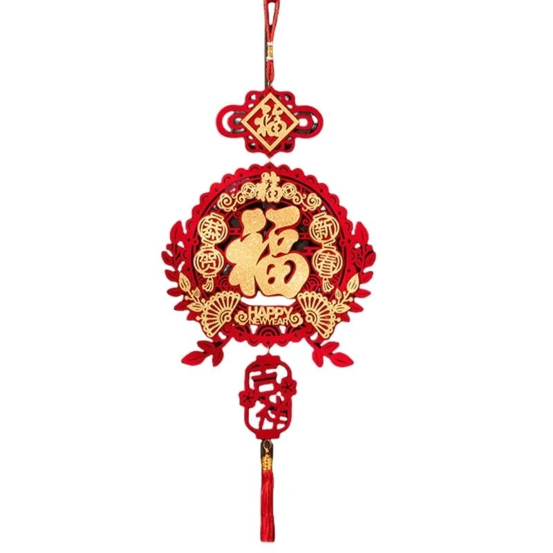 

652F Chinese New Year 2025 Luck Character Ornament Handmade Chinese Spring Festival Decoration Shop Window Hanging Pendant