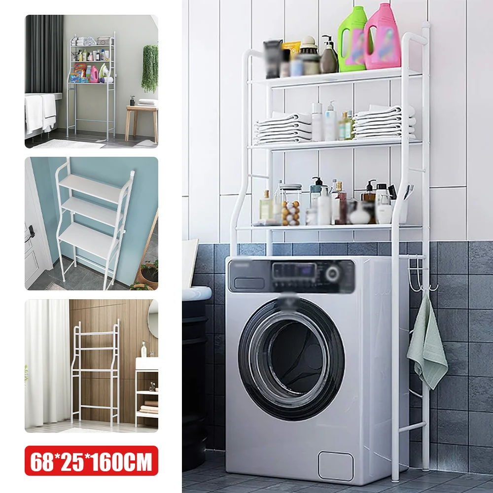 3-stufiges Badezimmer-Aufbewahrungsregal für Waschmaschinen, Toilettenregal aus Metall über dem Toilettensitz, Badezimmer-Aufbewahrungsplattform – Detail 2