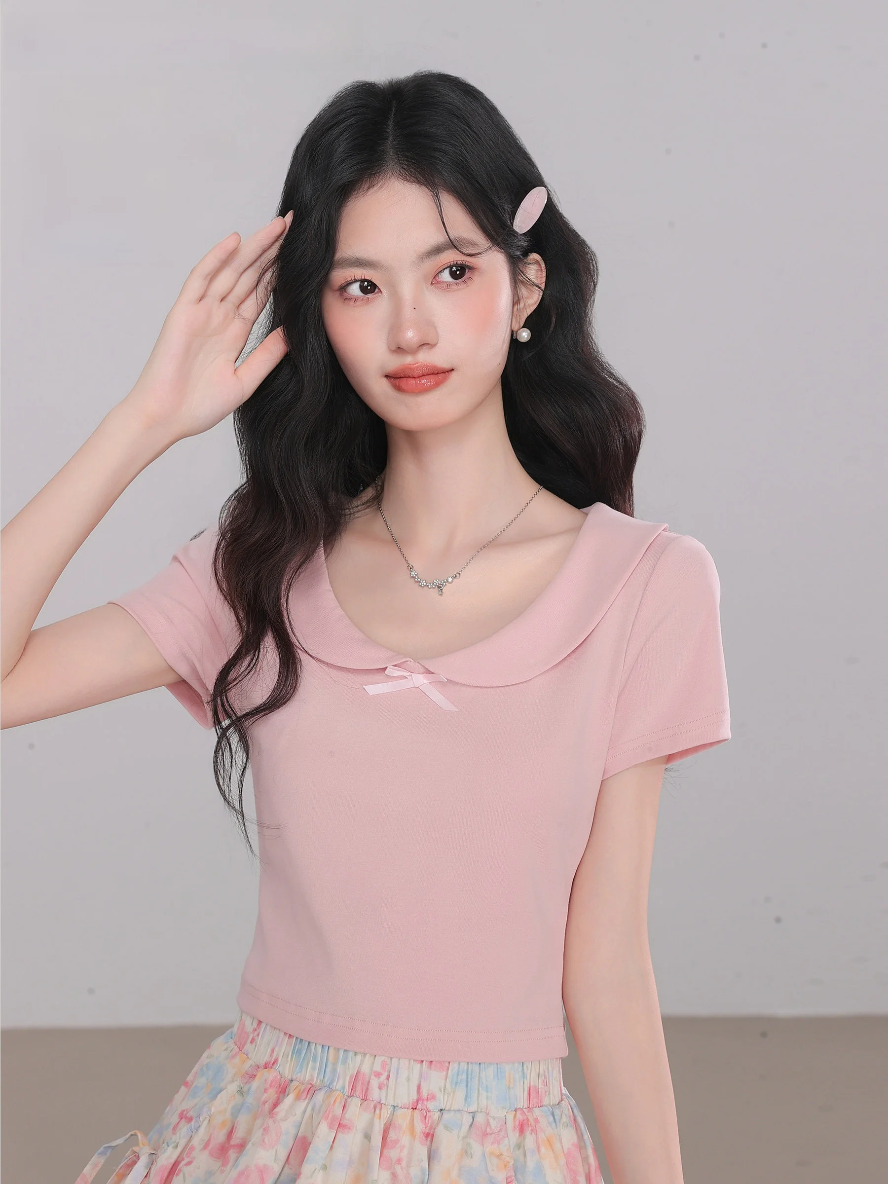 

Женская летняя футболка Slim Fit с эффектом коррекции фигуры, тонкая, в корейском стиле, с узлом, из хлопка, влагоотводящая...