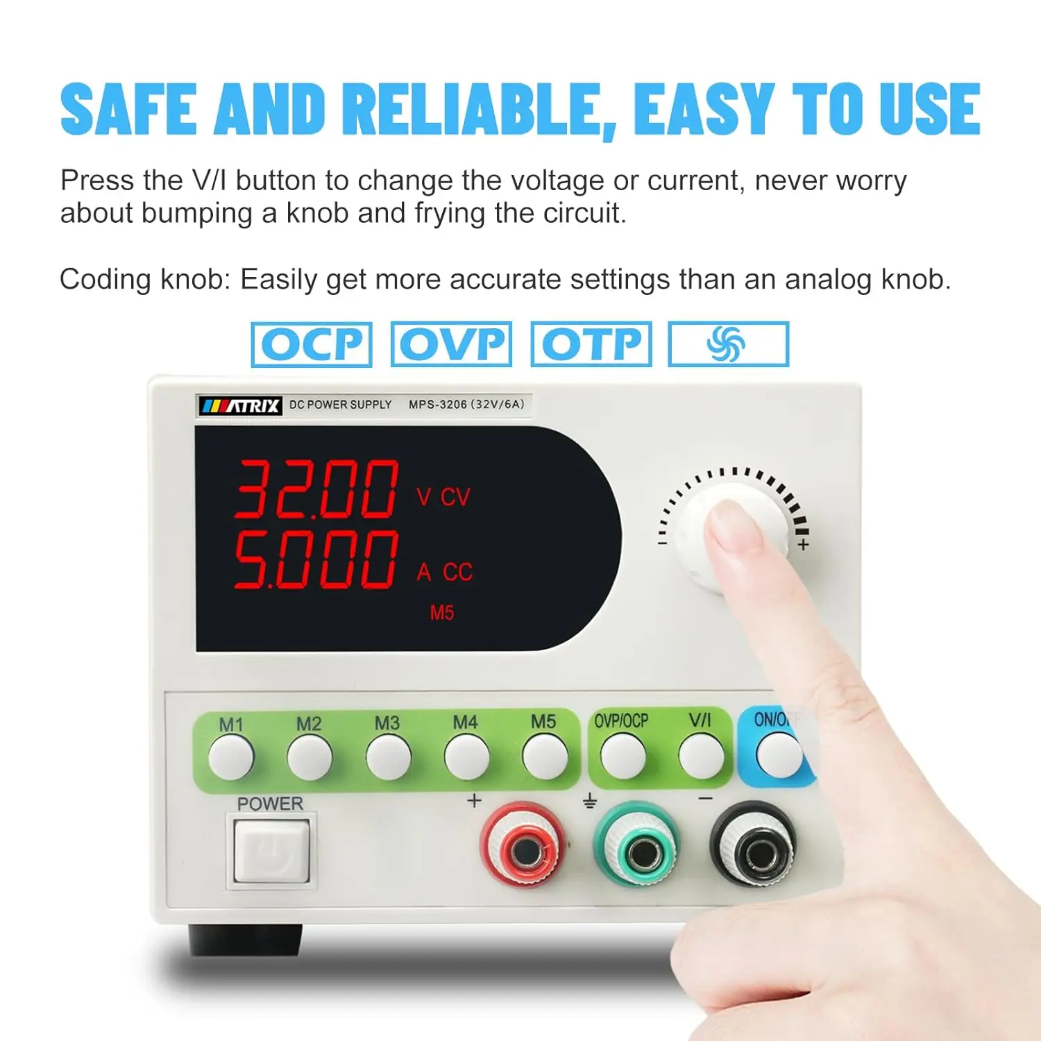 DC-Netzteil, 32 V, 6 A, verstellbare Tisch-Laborversorgung mit 4-stelliger Anzeige, Encoder-Knopf, intelligentem Lüfter, OCP/OVP/OTP