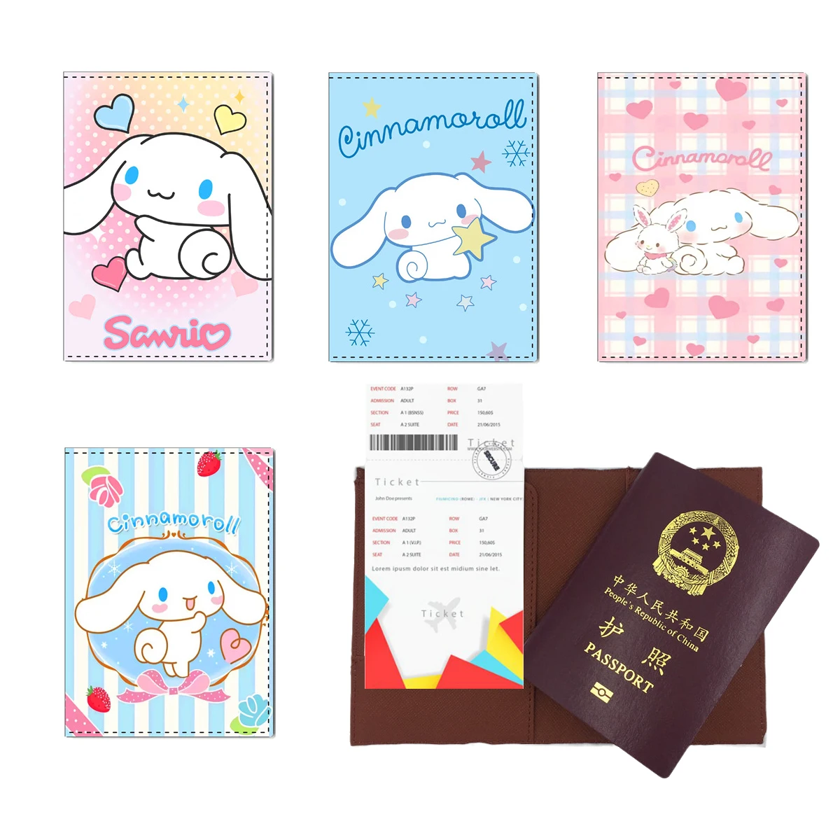 Sanrio Cinnamoroll kawaii Cartoon PU PU Leather Business Card Bag Passport Cover Credit Card Holder Travel Covers Wallet Pouch