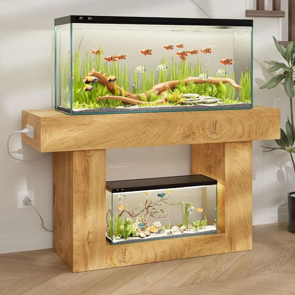 Heavy-Duty 55 75 Gallon Aquarium Stand with Power Outlets, Storage Cabinet, and Entryway Access