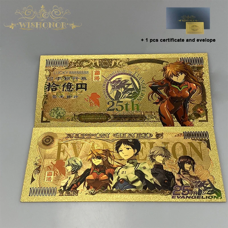 Bandai 10 tipi di banconote Evangelion di vendita calda EVA Anime Banconota in oro placcato oro 24k per la raccolta
