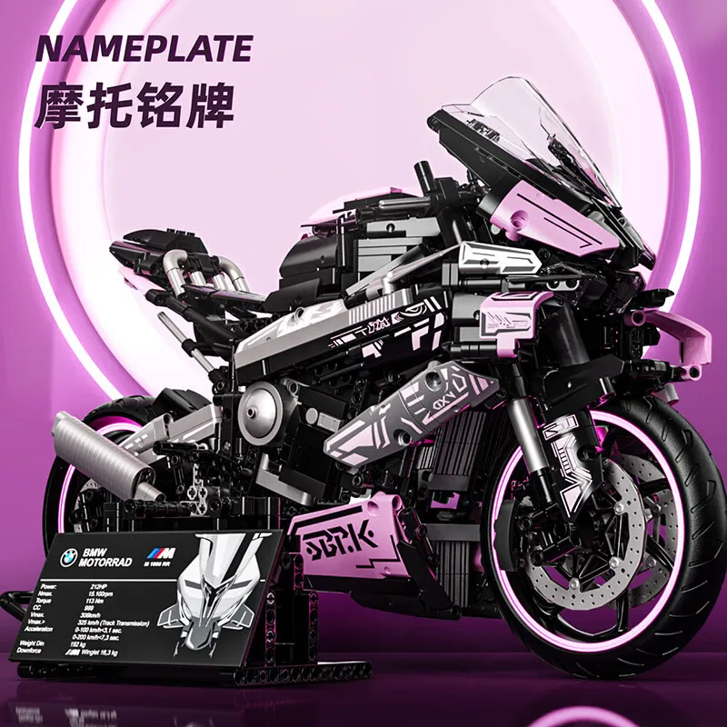 Blocs de construction de moto techniques M1000RR rose 1:8, 1920 pièces, briques à assembler MOC, jouets de moto de course, cadeau pour enfant et adulte