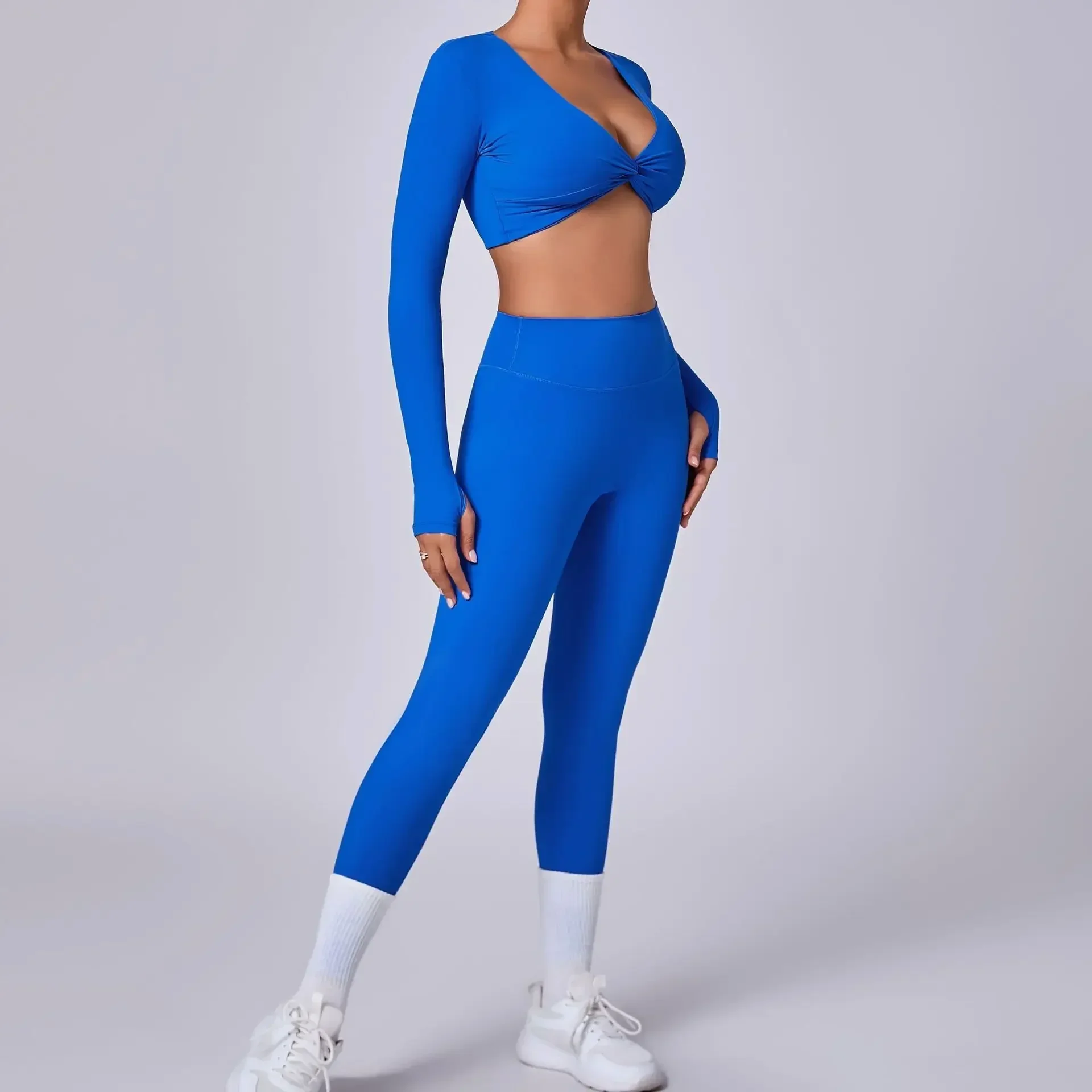 Seamless Yoga Sets Sports Fitness Peach Hip-lifting Pants Tight Breathable Long-sleeved Suits Workout Gym Leggings Set for Women image 3