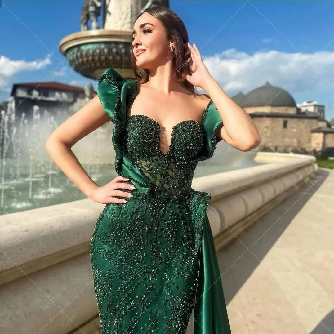 Luxury Mermaid Evening Dresses Woman\'s Crystal Sweetheart Off The Shoulder Fashion Prom Gowns Formal Elegant Vestidos De Noche