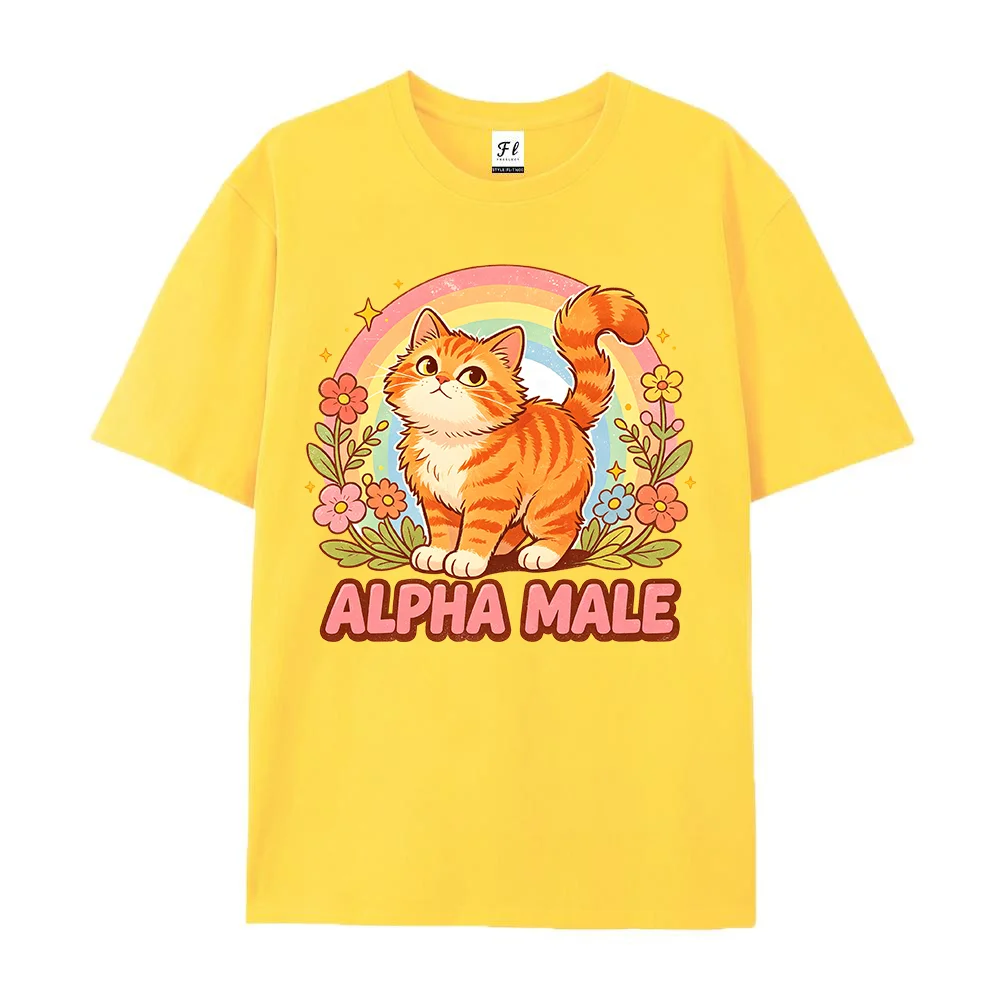 Women Cute Cat ALPHA Graphic T Shirt Oversized Short Sleeve Cotton Summer Funny Pink Harajuku Streetwear Tops