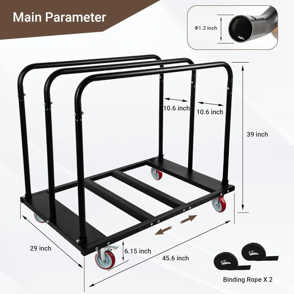 Carrinho de mesa dobrável Drywall, Heavy Duty Table Dolly, 5 "Rodas giratórias, 1800 LBS e 10 Capacidade de mesa para eventos do partido