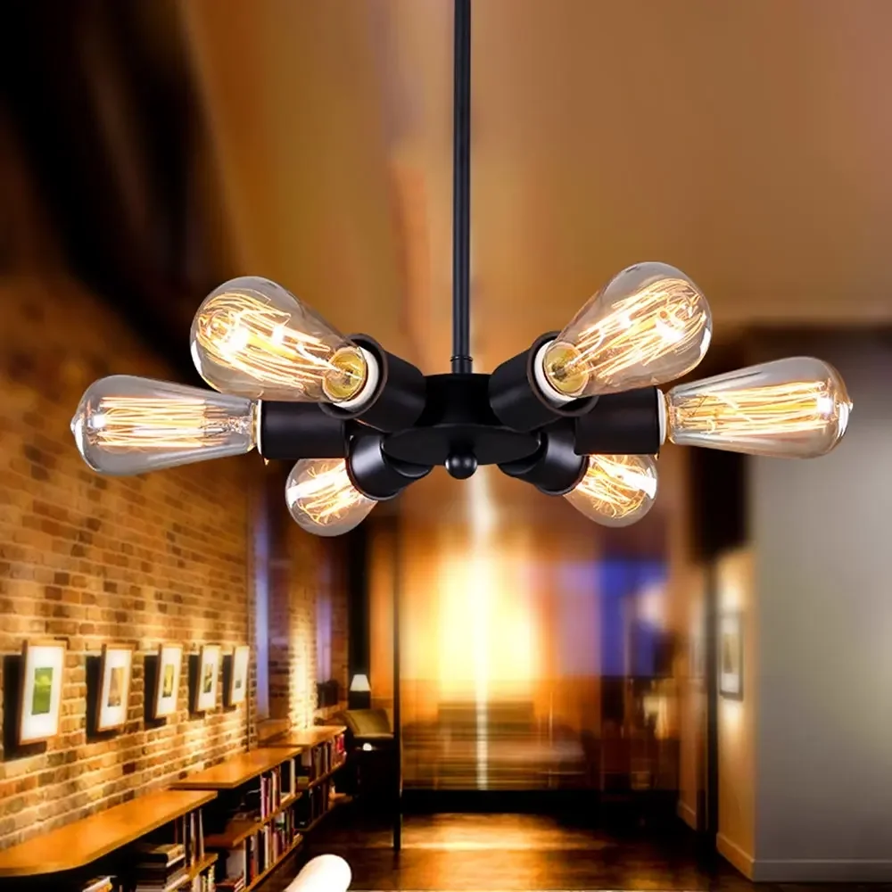 

Retro 6 Heads Wheel Pendant Light Loft Restaurant Bar Living Room Industrial Vintage Lamp E27