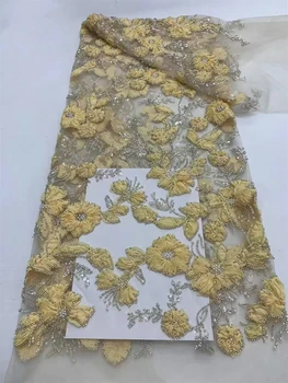 2024 moda zarif fransız nakış örgü boncuklu dantel kumaş afrika nijeryalı pullu kumaş için düğün elbisesi