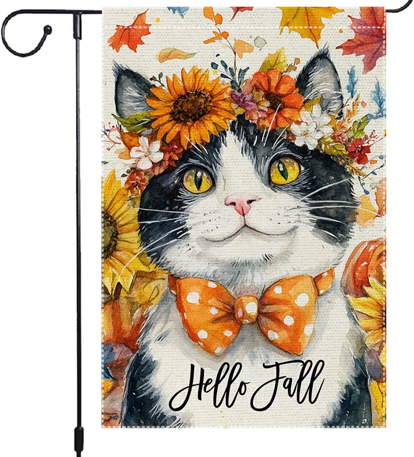 مرحبا الخريف حديقة العلم القط حديقة أعلام 12x18 بوصة مزدوجة الوجهين الخيش الصغيرة الخريف منقطة Bowknot ديكور خارج ساحة La HZZ