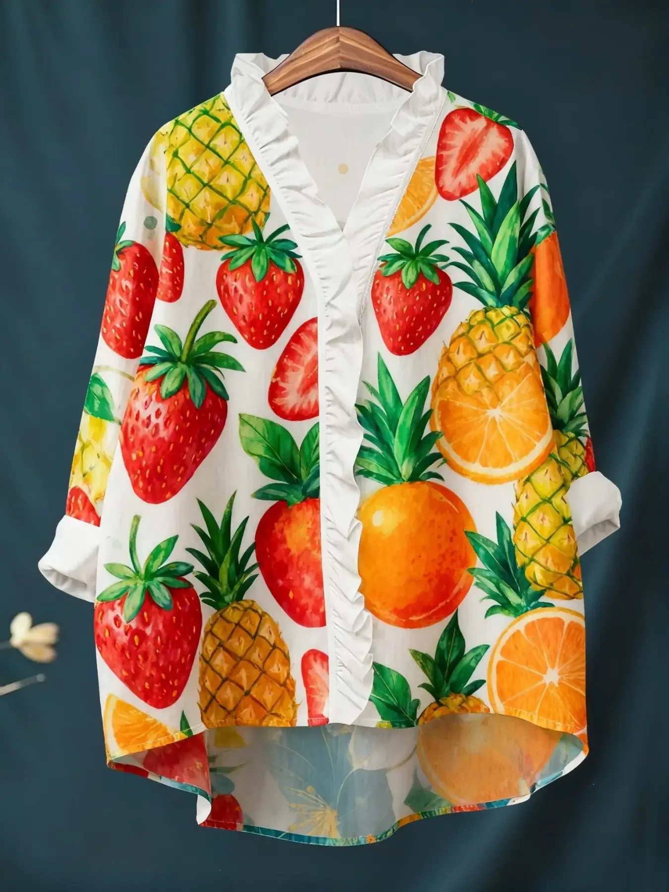 

New casual top, women's long sleeved lace shirt, retro floral exquisite pattern design, Clothes for Fruit Party