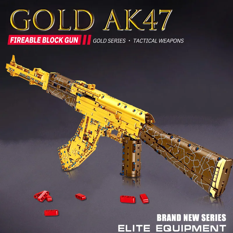 Military 1548PCS Gold Ak47 Fireable Block Gun Tactical Weapons Assembled Building Block Gun Outdoor Sports Toy Pistol