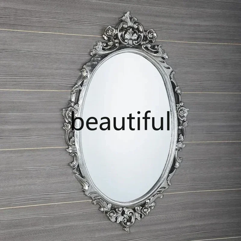 6239 French retro oval vanity mirror carved light luxury wall-mounted bathroom mirror fireplace decorative mirror 2