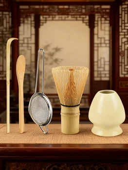 5pcs Matcha Whisk Set - Bamboo Whisk, Tea Strainer, Scoop, Spoon, Sifter, Whisk Holder,…