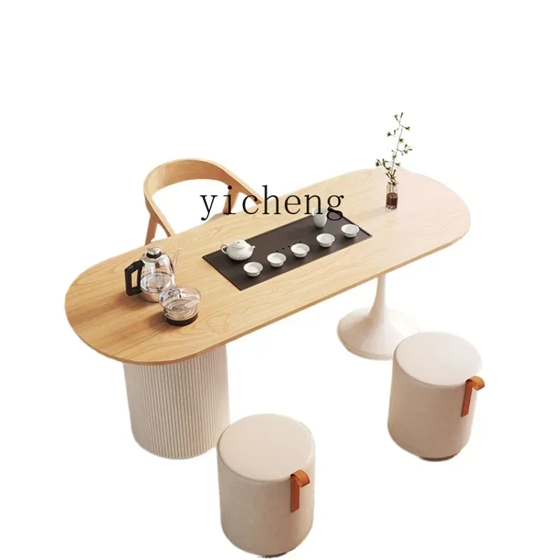 

solid wood balcony tea table and chair combination household small tea table kettle log