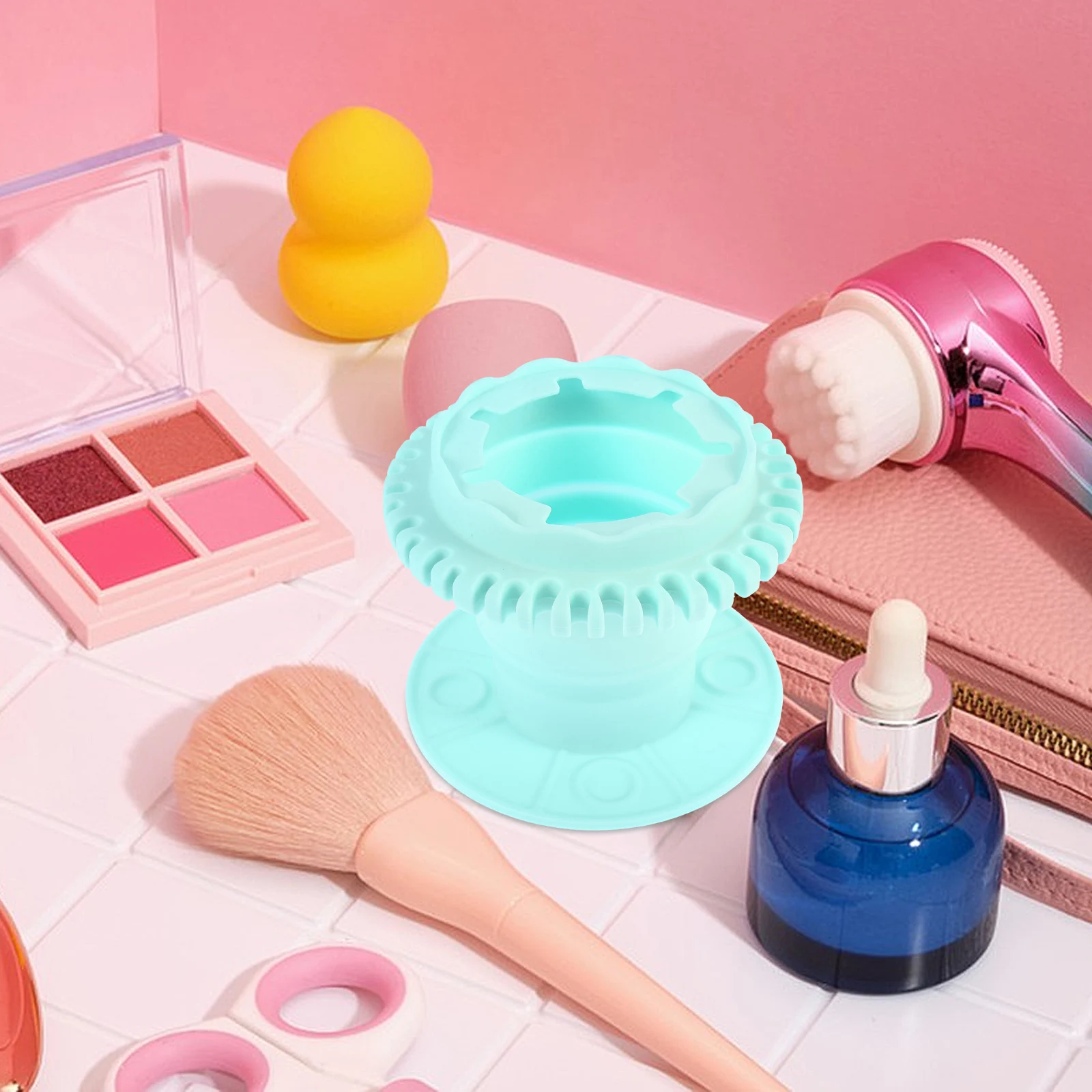 

Beauty Brush Cleaner Folding Makeup Tool Powder Puff Light Green Silica Gel Child