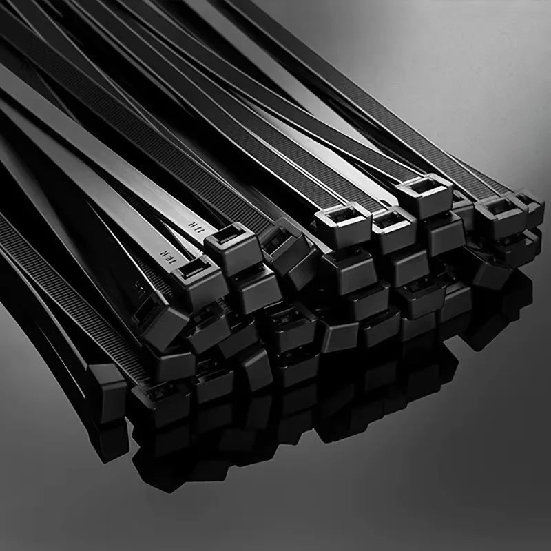 100pcs Black Cable Ties High Tensile Strength, Uv Resistant, Self-Locking For Home & Office Cord Management