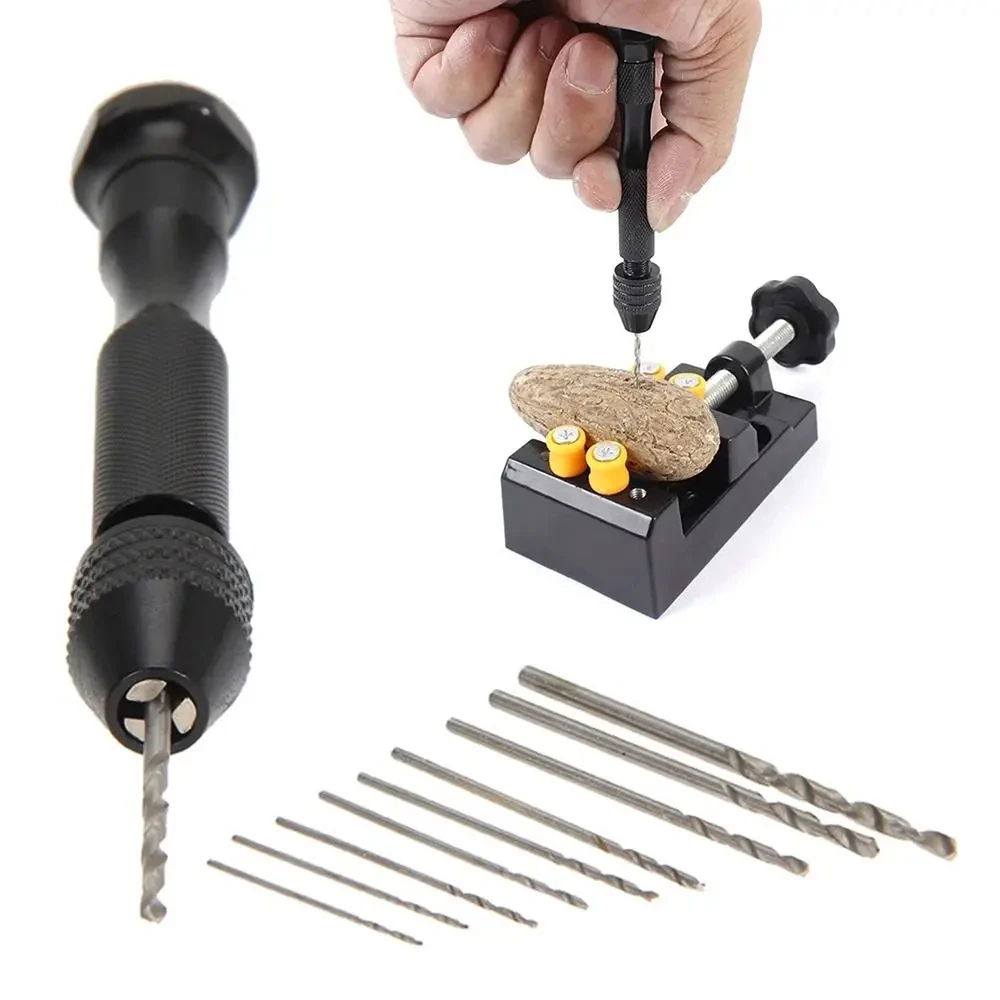 Mini Micro Aluminum Hand Drill With Keyless Chuck HSS Steel Twist Drill Bit Woodworking Drilling Rotary Tools Hand Drill Manual