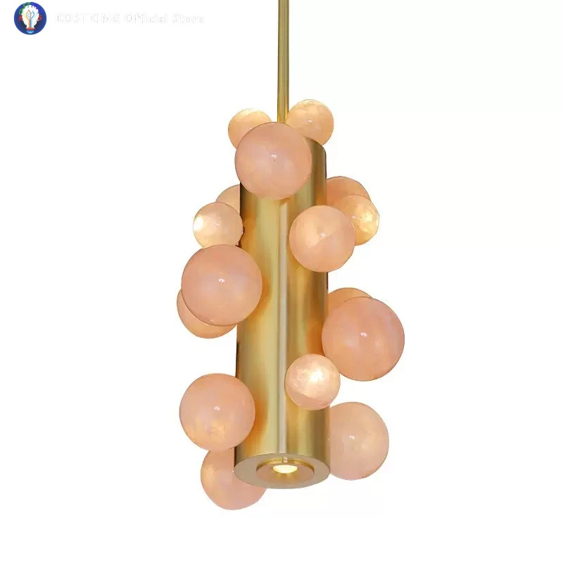 Nordic Green Natural Stone Wall lamp Quartz Crystal Ball Chandelier Home Hotel Villa Room Decoration Copper Lamp