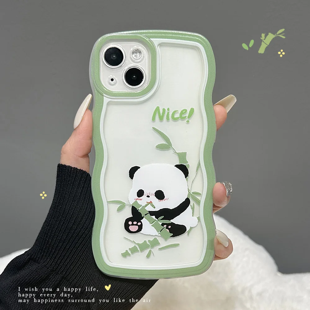 Wave -type chain mobile case for iPhone 14 13 12 11 Pro Max 14Plus X Xs XR XSMAX 7 8 Plus SE2 2020 Panda transparent shell